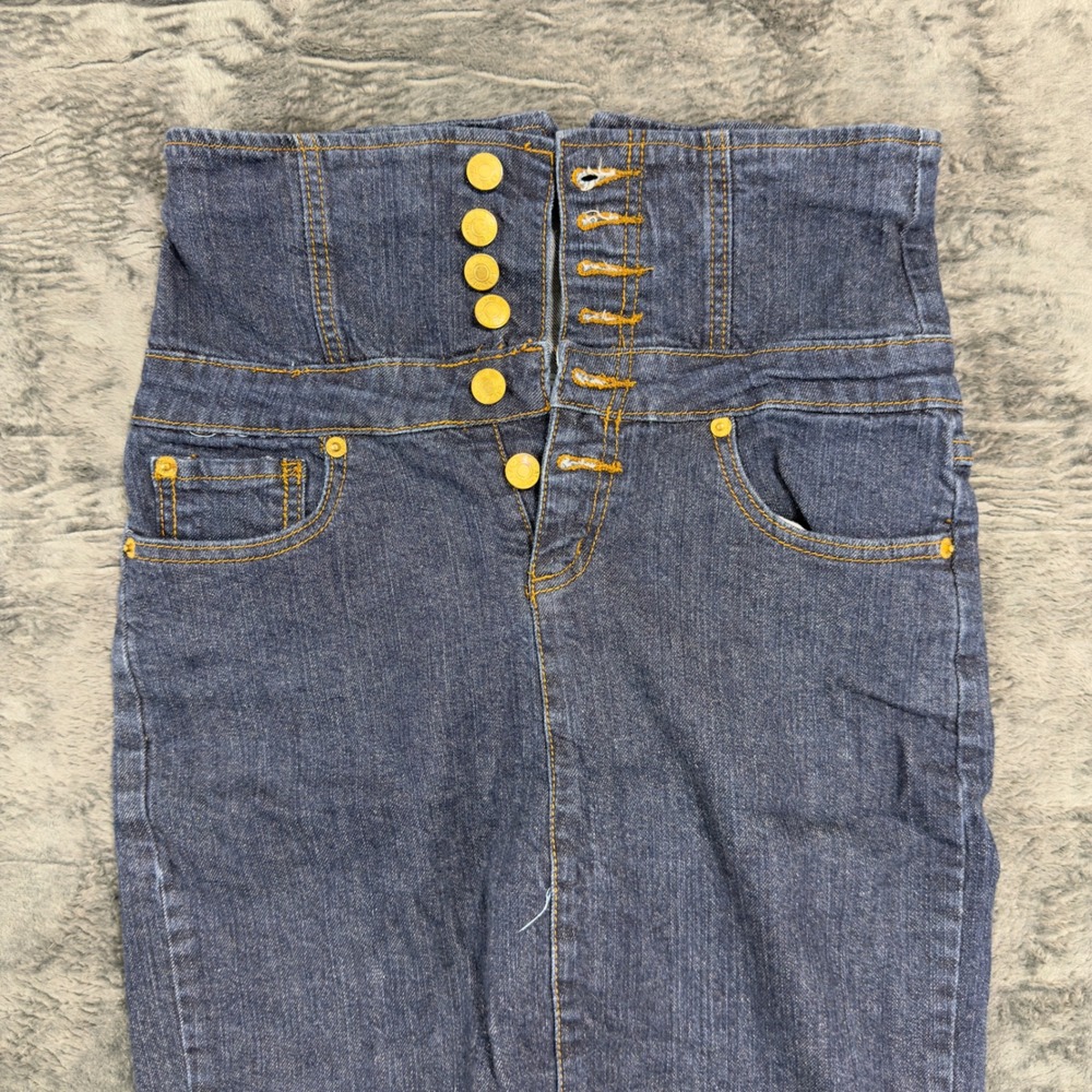 Wet Seal High Waisted Denim Pencil Skirt Dark Wash Button Fly Womens‎ Size 9